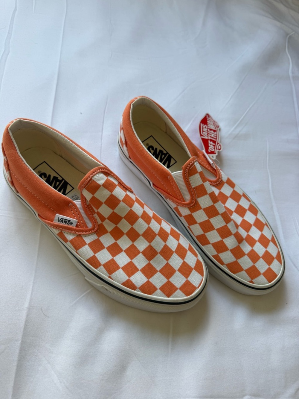 Vans Unisex Slip-On Checkerboard Sneakers - Orange & White